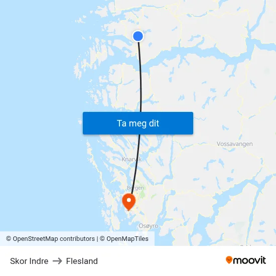 Skor Indre to Flesland map