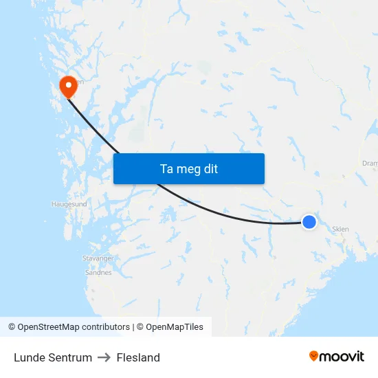 Lunde Sentrum to Flesland map