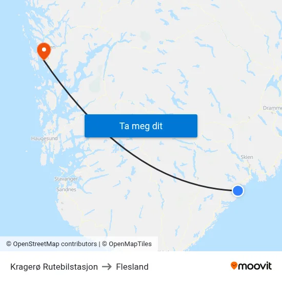 Kragerø Rutebilstasjon to Flesland map