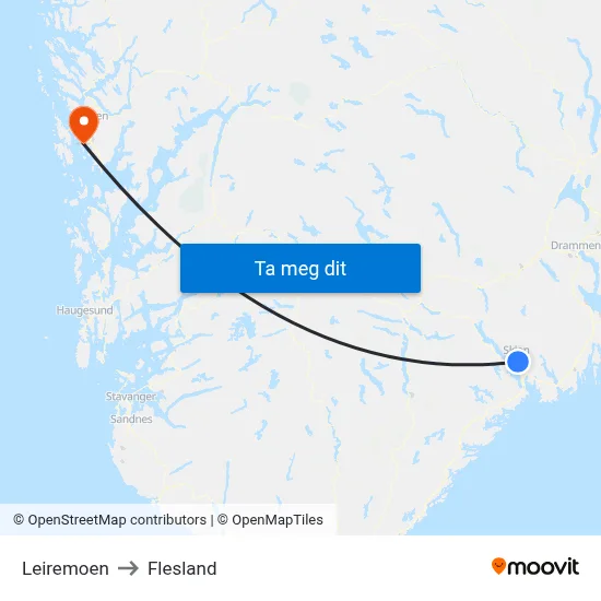 Leiremoen to Flesland map