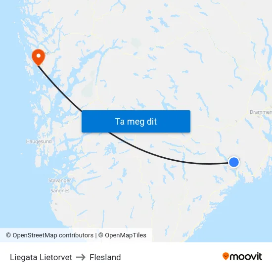 Liegata Lietorvet to Flesland map