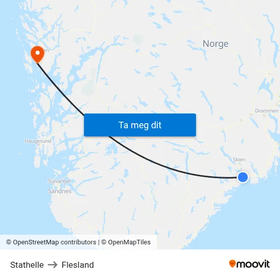 Stathelle to Flesland map