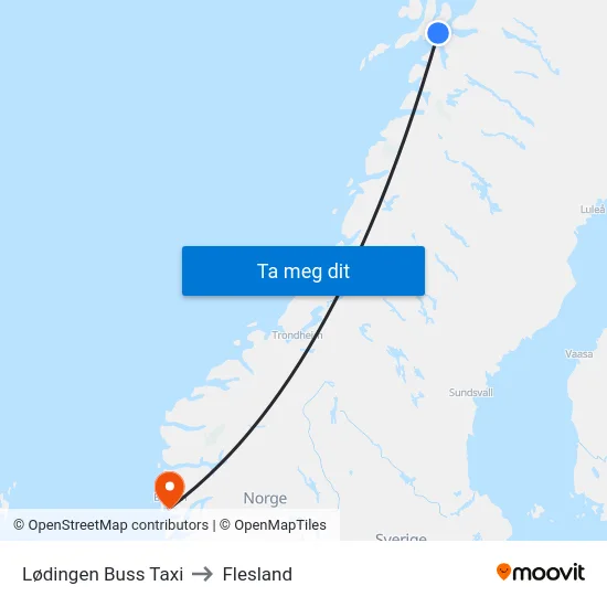 Lødingen Buss Taxi to Flesland map