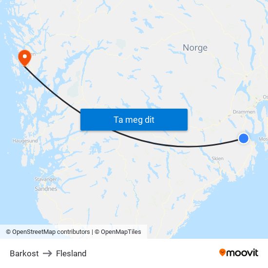 Barkost to Flesland map