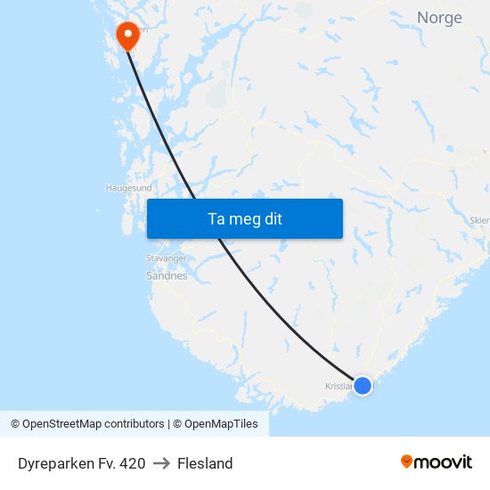 Dyreparken Fv. 420 to Flesland map