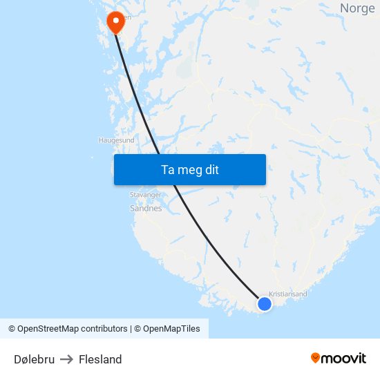 Dølebru to Flesland map