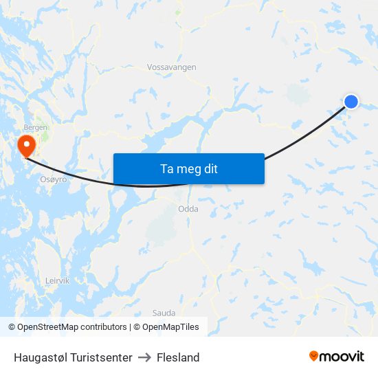 Haugastøl Turistsenter to Flesland map