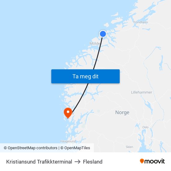 Kristiansund Trafikkterminal to Flesland map