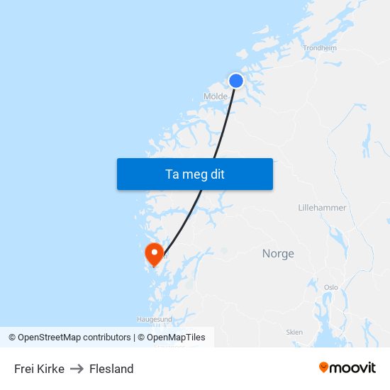 Frei Kirke to Flesland map