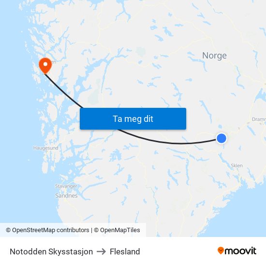 Notodden Skysstasjon to Flesland map