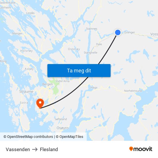 Vassenden to Flesland map