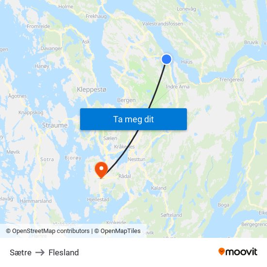 Sætre to Flesland map