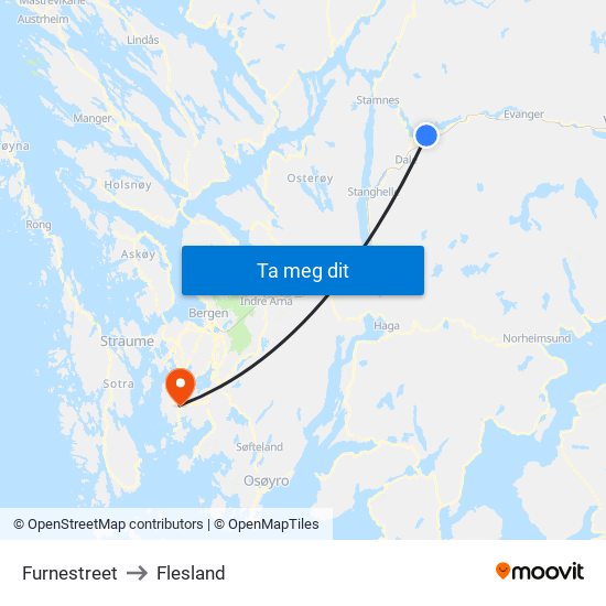 Furnestreet to Flesland map