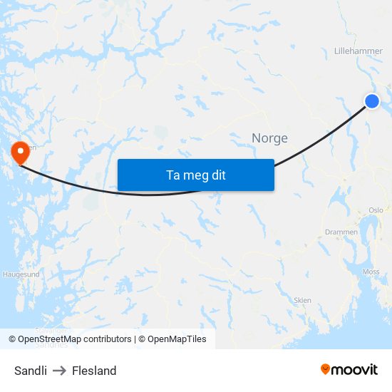 Sandli to Flesland map