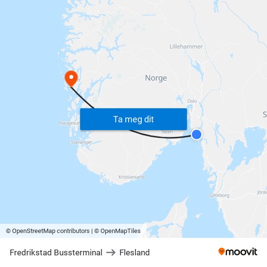 Fredrikstad Bussterminal to Flesland map