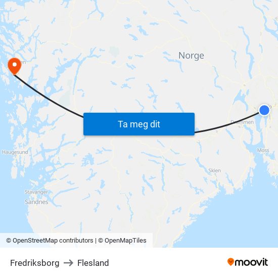 Fredriksborg to Flesland map