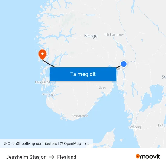 Jessheim Stasjon to Flesland map