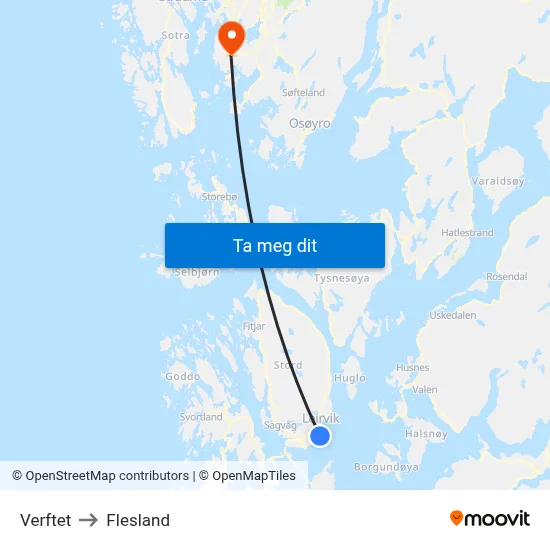 Verftet to Flesland map