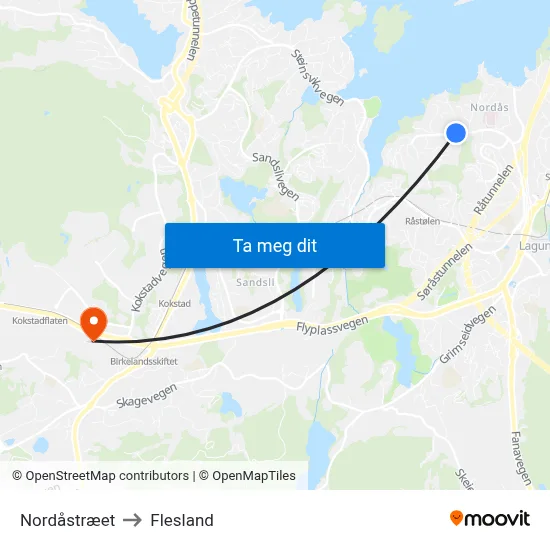 Nordåstræet to Flesland map