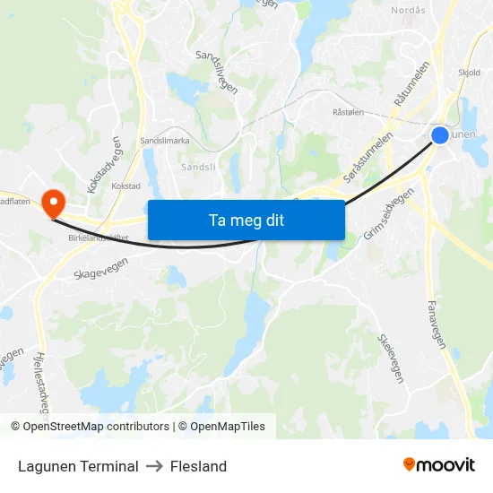 Lagunen Terminal to Flesland map