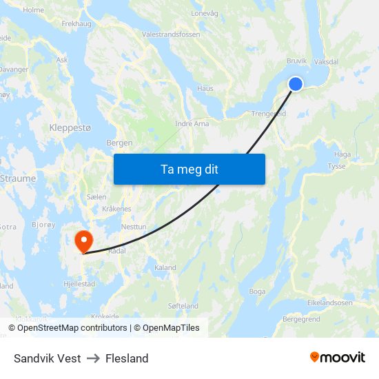 Sandvik Vest to Flesland map