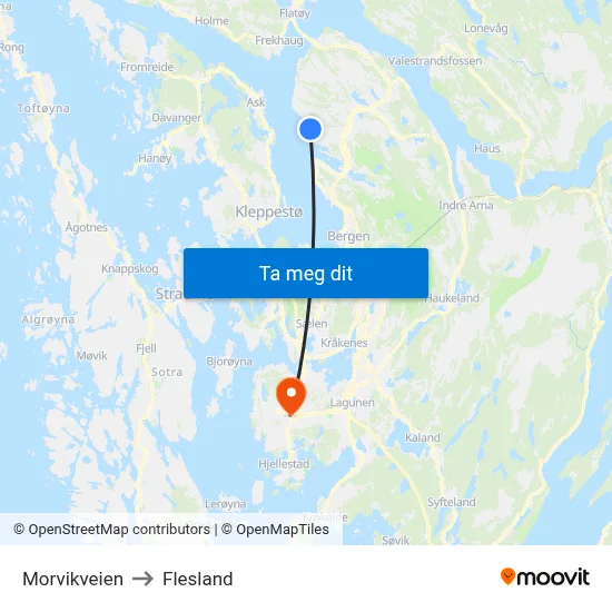 Morvikveien to Flesland map