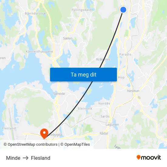 Minde to Flesland map