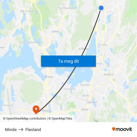 Minde to Flesland map