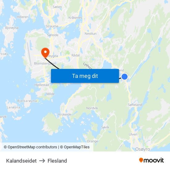 Kalandseidet to Flesland map