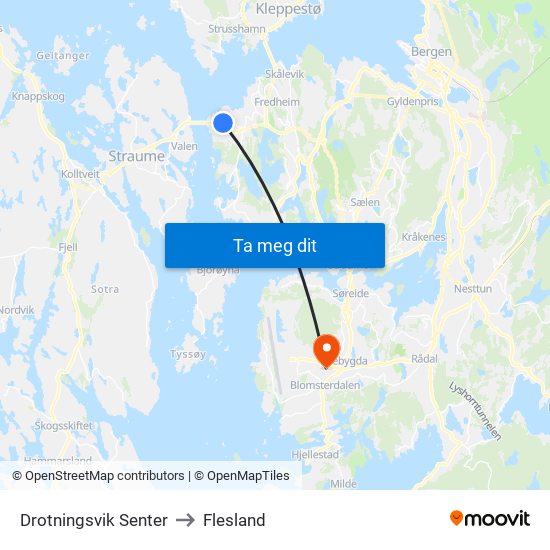 Drotningsvik Senter to Flesland map