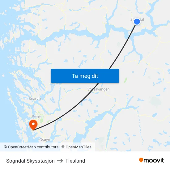 Sogndal Skysstasjon to Flesland map