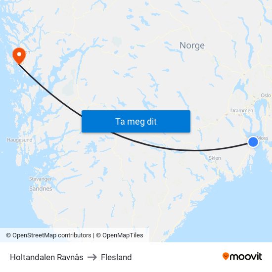 Holtandalen Ravnås to Flesland map