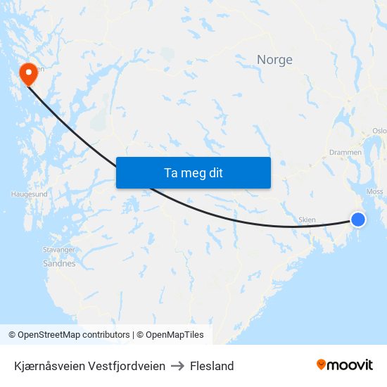 Kjærnåsveien Vestfjordveien to Flesland map