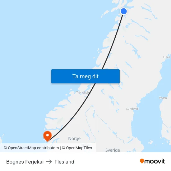 Bognes Ferjekai to Flesland map