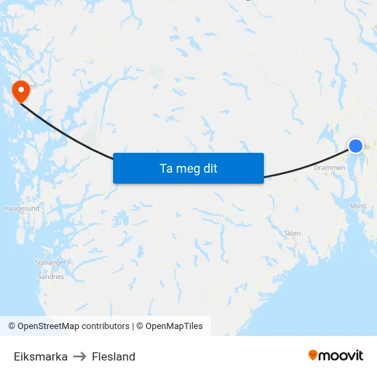 Eiksmarka to Flesland map