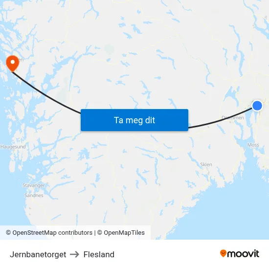 Jernbanetorget to Flesland map