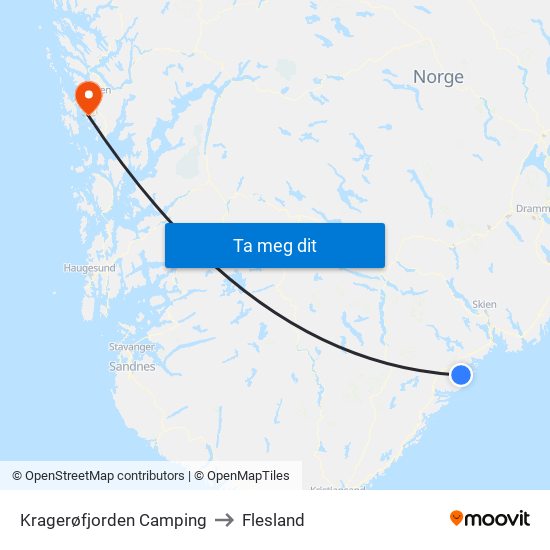 Kragerøfjorden Camping to Flesland map