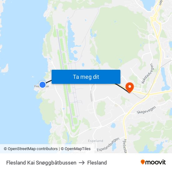 Flesland Kai Snøggbåtbussen to Flesland map