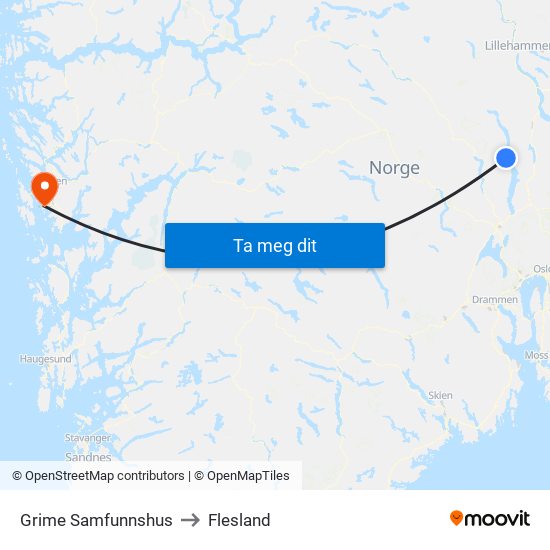 Grime Samfunnshus to Flesland map