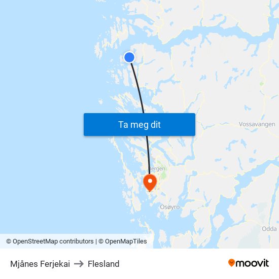 Mjånes Ferjekai to Flesland map