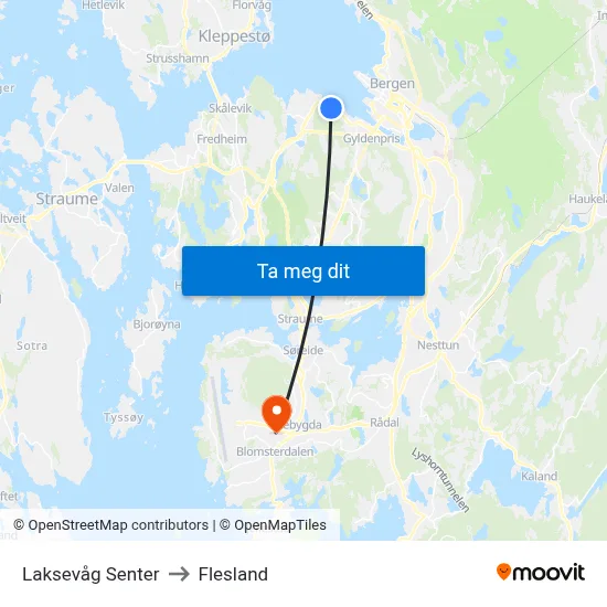 Laksevåg Senter to Flesland map