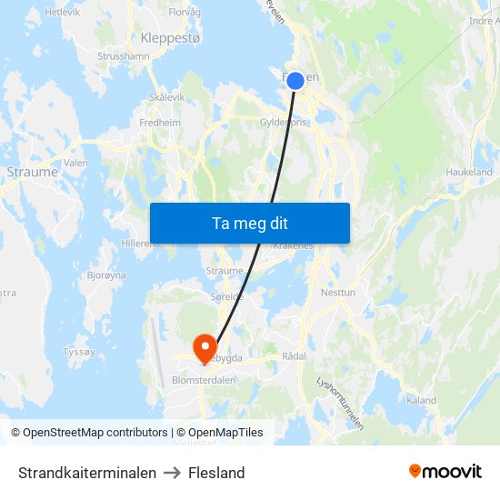 Strandkaiterminalen to Flesland map