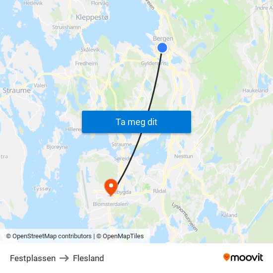 Festplassen to Flesland map