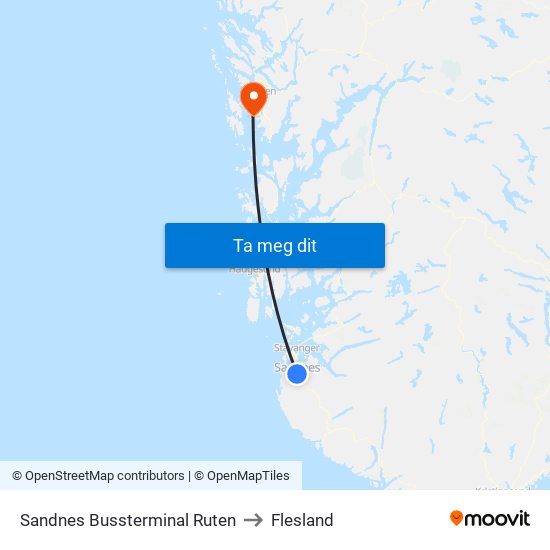 Sandnes Bussterminal Ruten to Flesland map