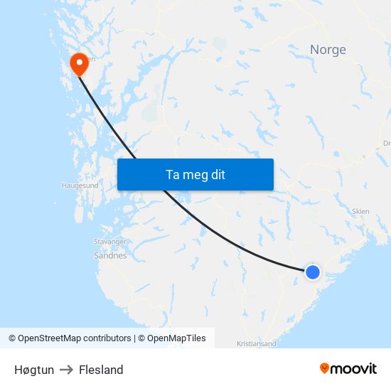 Høgtun to Flesland map