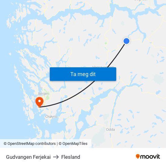 Gudvangen Ferjekai to Flesland map