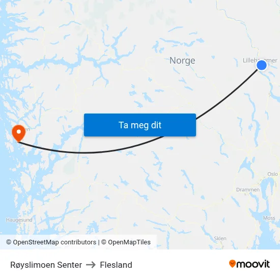 Røyslimoen Senter to Flesland map