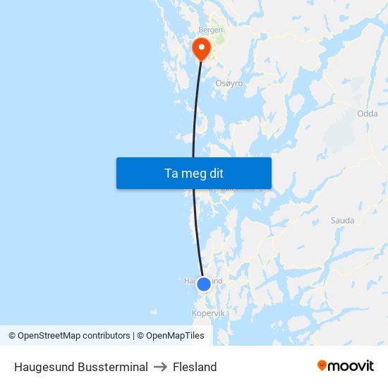 Haugesund Bussterminal to Flesland map