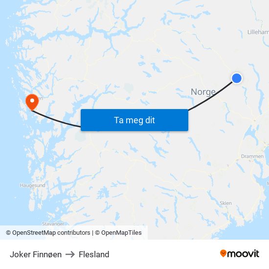 Joker Finnøen to Flesland map