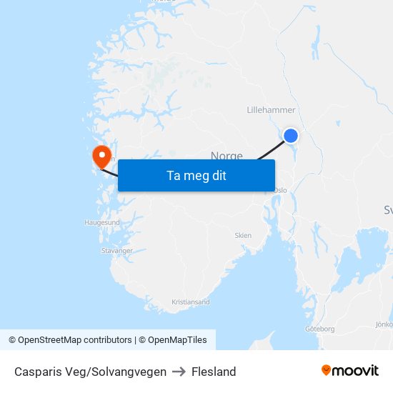 Casparis Veg/Solvangvegen to Flesland map